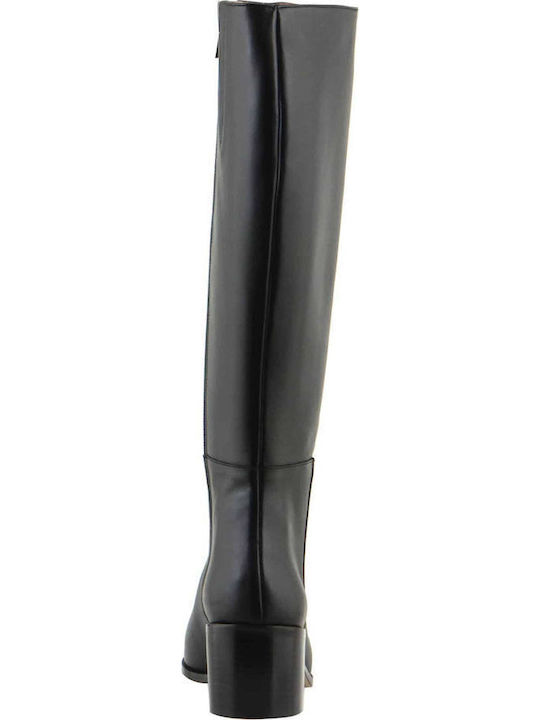Leder Damenstiefel mit mittlerem Absatz Schwarz