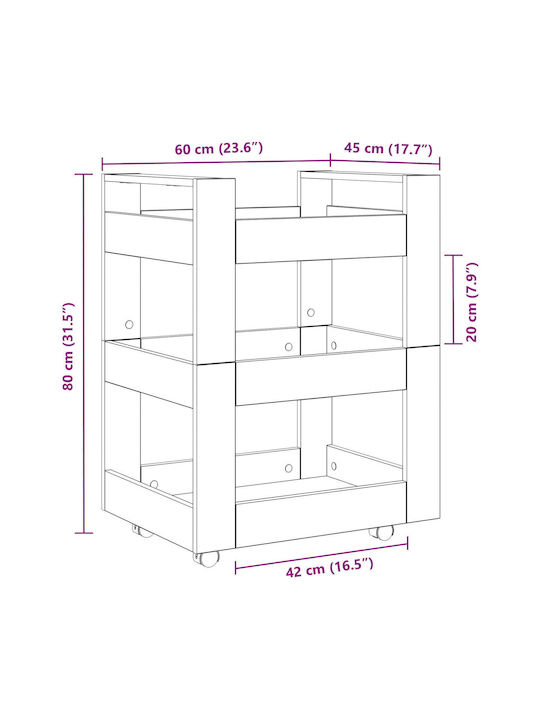 vidaXL Ραφιέρα Κουζίνας Ξύλινη 3 Θέσεων Μαύρη 60x45x80cm