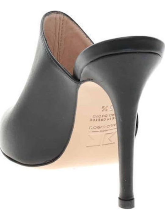 Leather Mules with High Heel in Black Color