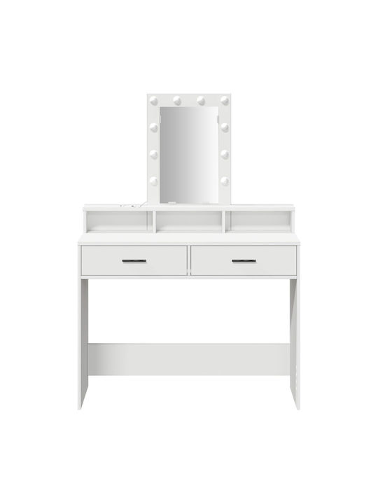 Wooden Makeup Dressing Table White MDF with Mirror 100x41x140cm