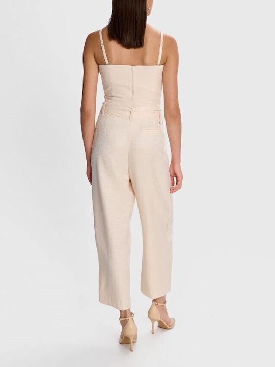 Women's Beige Set with High-waisted Pants