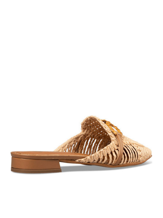 Leather Mules with Heel in Beige Color