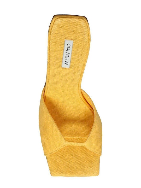 Mules with Chunky High Heel in Yellow Color
