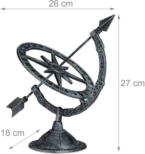 Decor de Grădină Antic Ceas Solar Cifre Romane 1-6 Busolă Fontă 27 X 26 X 18 Cm
