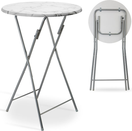 Masă Catering pentru Spații Mici Exterioare Pliabilă Marmură cu Ramă Metalică Albă 60x60x7cm