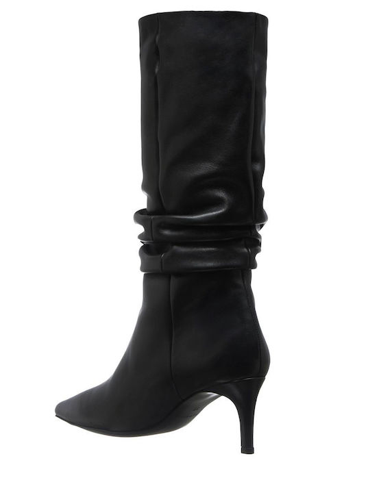 Leather Medium Heel Women's Boots Black