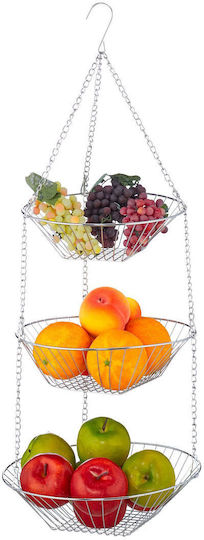 Relaxdays Fruitieră Metalic 3 niveluri Argintiu 28buc
