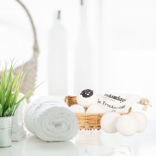 Set 6 Wolltrocknerbälle Trockner Waschmaschine Relaxdays Antistatik Effekt Wiederverwendbare Aufbewahrungstasche Weiß