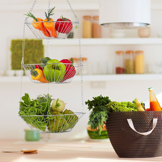 Relaxdays Fruitieră Metalic 3 niveluri Argintiu 28buc