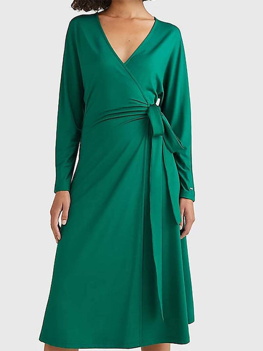 Midi Dress Long Sleeve Wrap Green