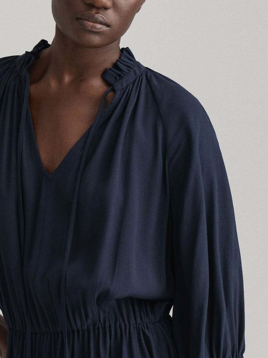 Summer Mini Dress with Ruffles Navy Blue
