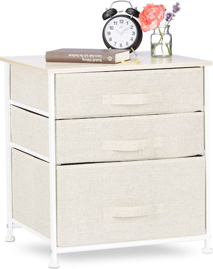 Comoda pentru Dormitor din Lemn & Metal cu 3 sertare Beige cu Acoperire Textilă 53x40x48buc