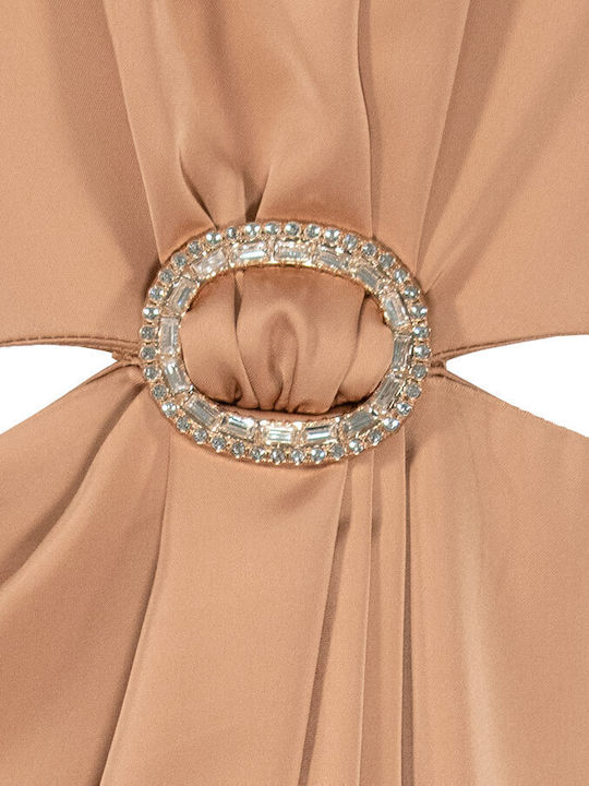 Summer Midi Evening Satin Dress with Tearing Bronze