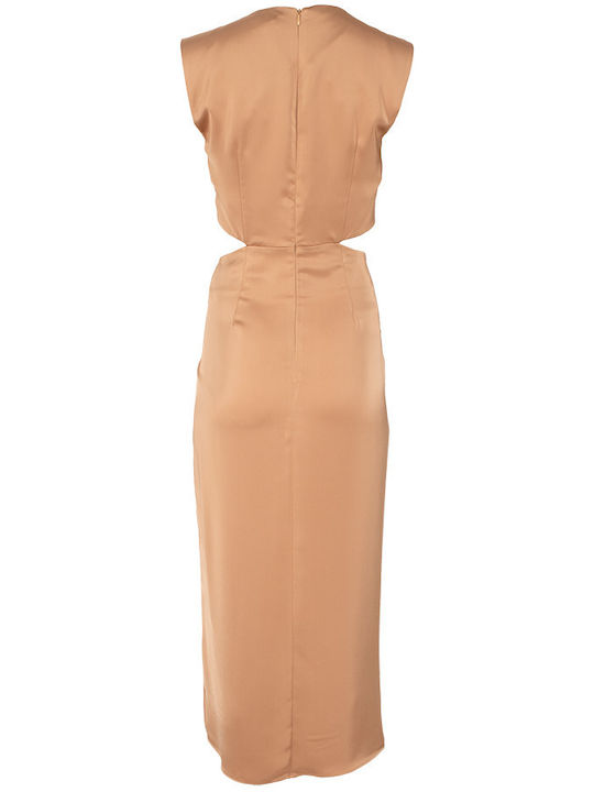 Summer Midi Evening Satin Dress with Tearing Bronze