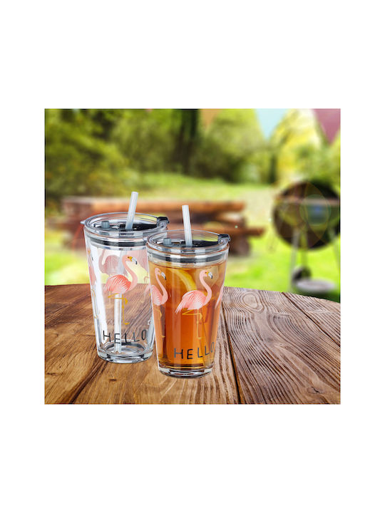 Relaxdays Set de pahare Cocteiluri / pentru apa din Sticlă cu pai 450ml 4buc