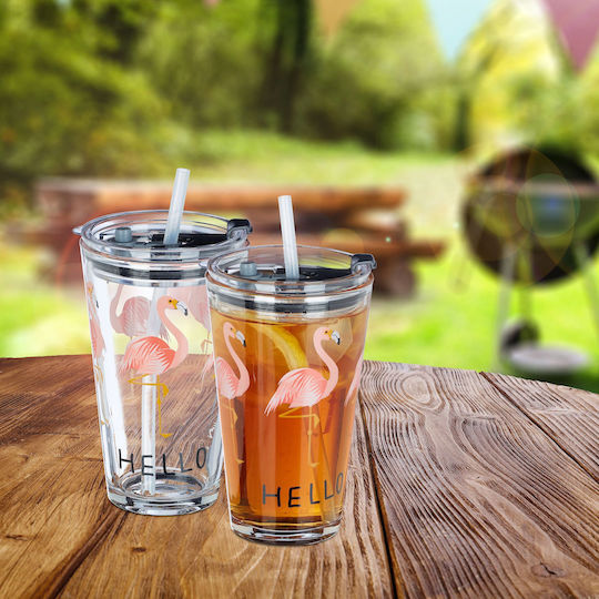 Relaxdays Set Pahare Pentru Apă Din Sticlă Cu Pai 450ml 4 Bucăți
