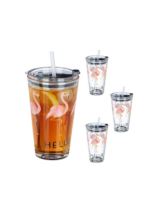 Relaxdays Set de pahare Cocteiluri / pentru apa din Sticlă cu pai 450ml 4buc