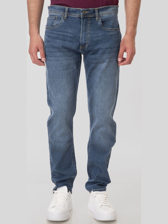 Ανδρικό Παντελόνι Τζιν Ελαστικό με Slim Straight Εφαρμογή Middle Blue Denim
