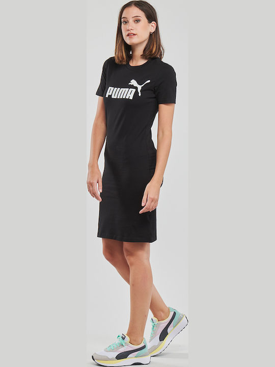 Καλοκαιρινό Mini Αθλητικό Φόρεμα T-shirt Κοντομάνικο Μαύρο