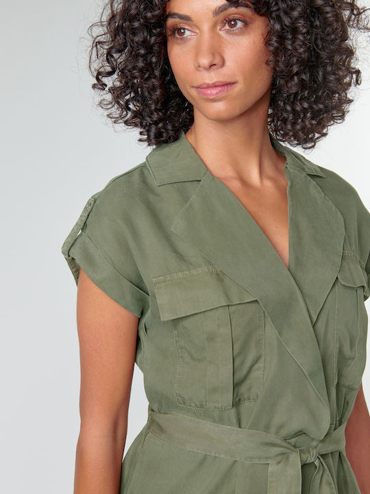 Sommer Mini Kleid Wickel Khaki