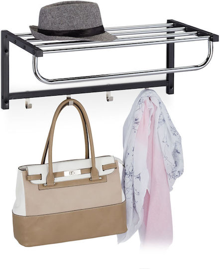 Wall Coat Rack Shelf 4 Hooks Made Steel Dimensions 25 X 60 X 32.5 Cm Black Silver Relaxdays Wall Coat Rack Shelf 4 Hooks Made Steel Dimensions 25 X 60 X 32.5 Cm Black Silver Relaxdays