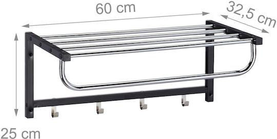 Wall Coat Rack Shelf 4 Hooks Made Steel Dimensions 25 X 60 X 32.5 Cm Black Silver Relaxdays