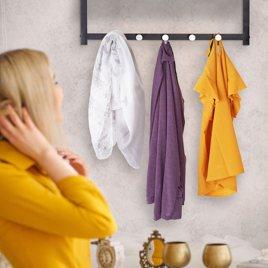 Стенна Закачалка За Палта Рафтове 5 Куки Метал Размери 28 Х 65 Х 25 См Черен Relaxdays