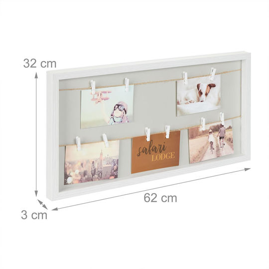 MDF-Holz-Bilderrahmen 2 Reihen 10 Haken 32 x 62 x 3 cm
