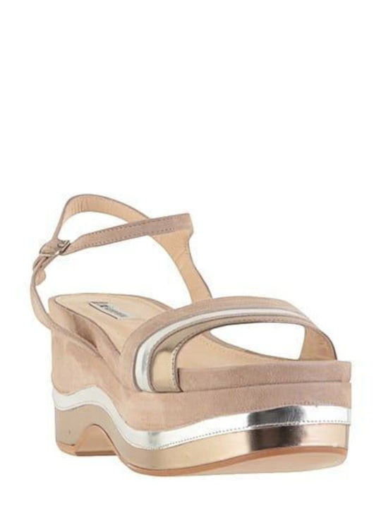 Flache Sandalen für Damen Flatforms in Beige Farbe