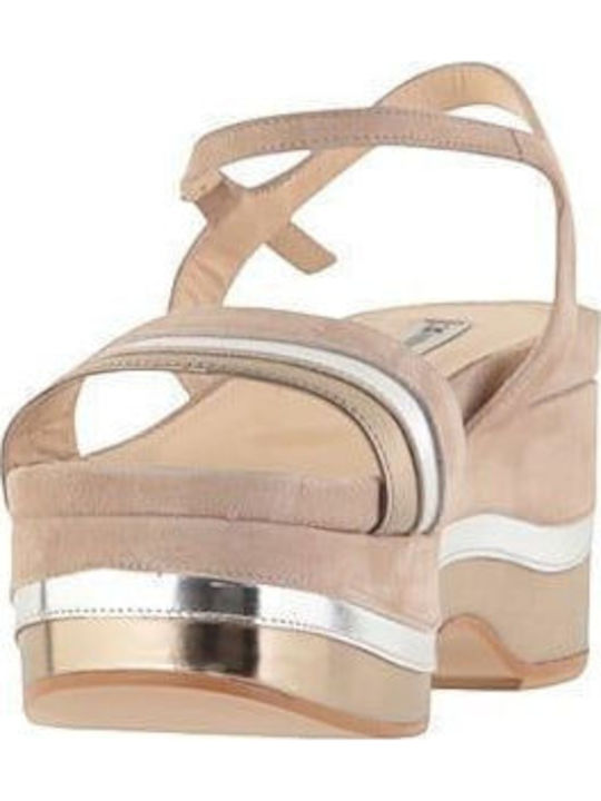 Flache Sandalen für Damen Flatforms in Beige Farbe