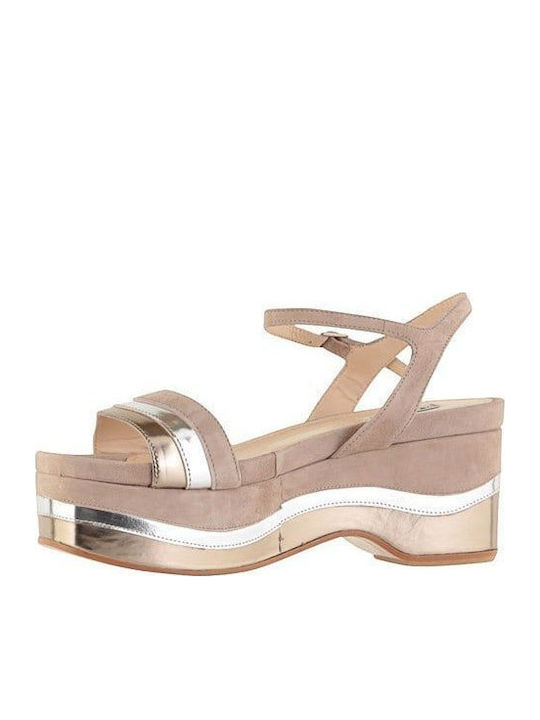 Flache Sandalen für Damen Flatforms in Beige Farbe