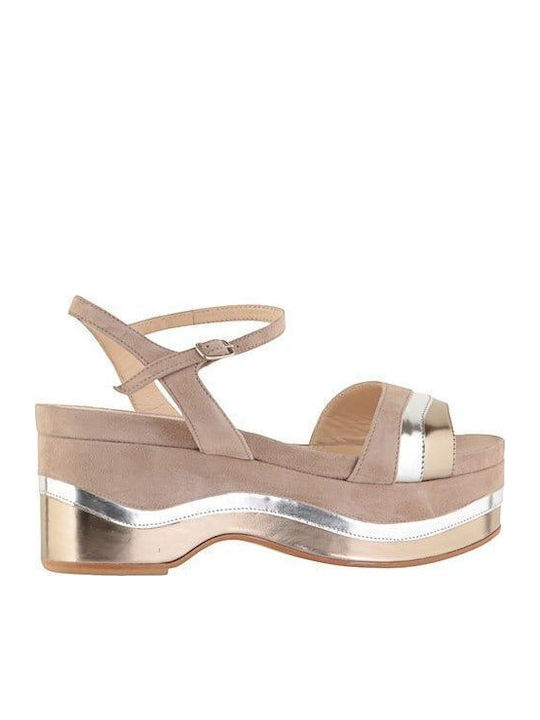 Flache Sandalen für Damen Flatforms in Beige Farbe