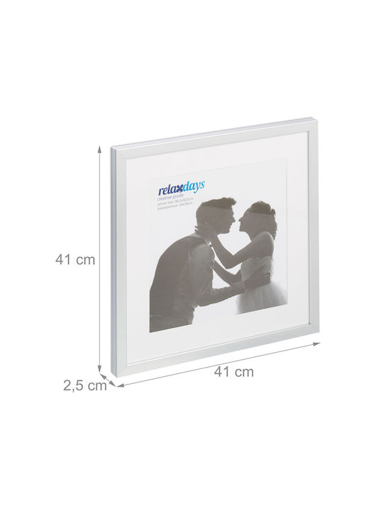 Set 2 rame foto perete masă 41 x 41 x 2,5 cm plastic sticlă argintiu