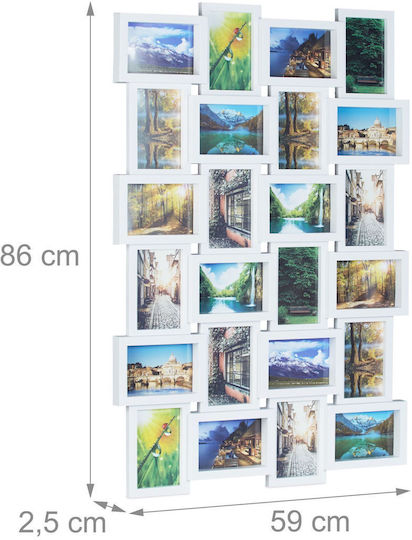 Рамка за снимки 59 X 86 X 2.5 см Колаж 24 снимки Различни размери Бяла