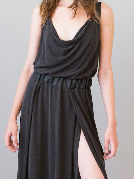 Summer Maxi Evening Dress with Drape Black