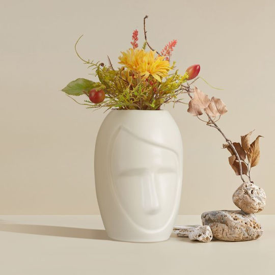 Vază Decorativă din Ceramică Flori Iarbă de Pampas Relaxdays Dimensiuni 14,5 X 9,5 X 10,5 Cm Albă