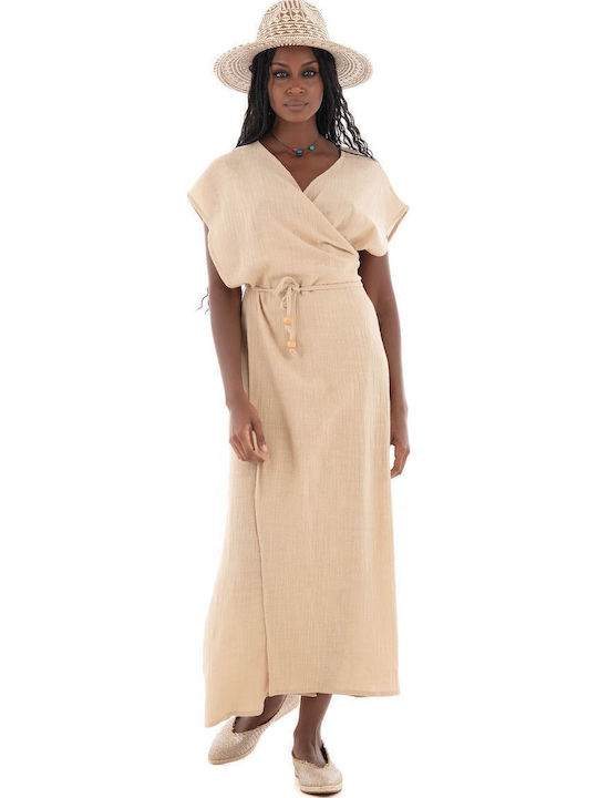 Summer Midi Dress with Drape Beige CNF1WA24GAS Beige
