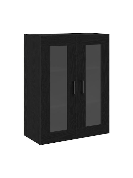 Wand Wohnzimmer Vitrine aus Spanplatte mit Glas Black Oak 69.5x34x90cm