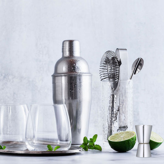 Set Cocktail din Oțel Inoxidabil 5 Piese Shaker Cleste Gheață Jigger Dublu Strecurător Lingură Bar
