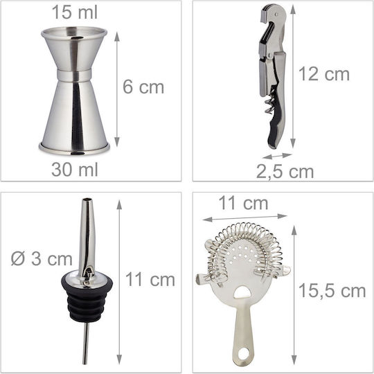 Set Profesional pentru Cocktail Relaxdays Oțel Inoxidabil Suport din Bambus 11 Piese