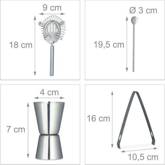 Set Cocktail din Oțel Inoxidabil 5 Piese Shaker Cleste Gheață Jigger Dublu Strecurător Lingură Bar