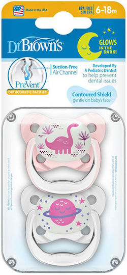 Dr. Brown's Prevent Orthodontic Pacifiers Silicone Night Dino / Planet for 6-18 months 2pcs