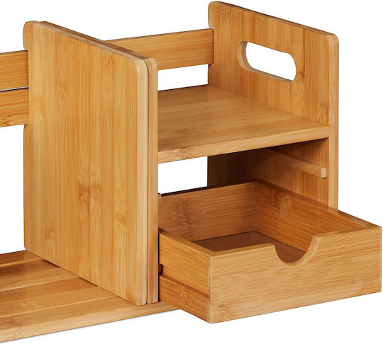 Organizator extensibil pentru birou, raft pentru cărți, 2 sertare, bambus, 21 x 51, 80.5 x 19 cm