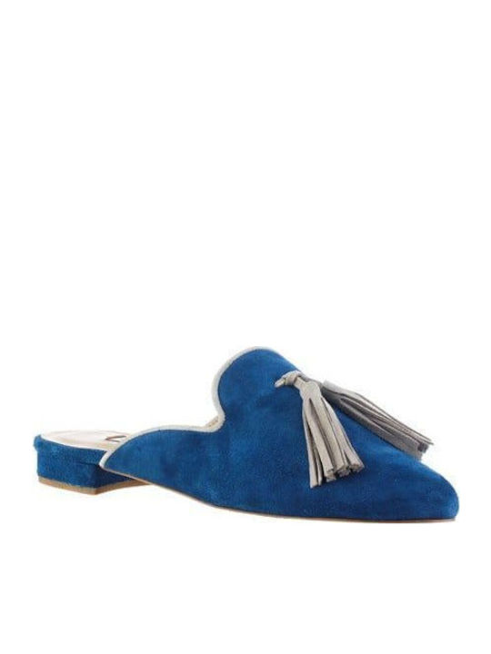 Flat Δερμάτινα Mules σε Μπλε Χρώμα