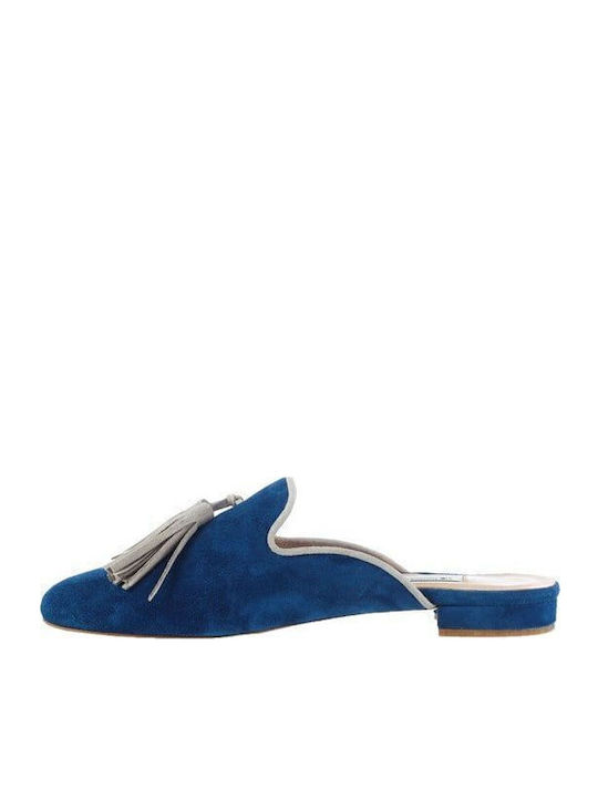 Flat Δερμάτινα Mules σε Μπλε Χρώμα