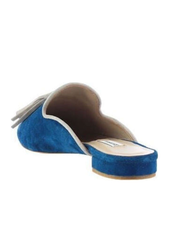 Flat Δερμάτινα Mules σε Μπλε Χρώμα