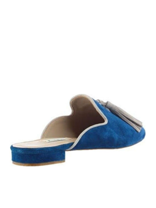 Flat Δερμάτινα Mules σε Μπλε Χρώμα