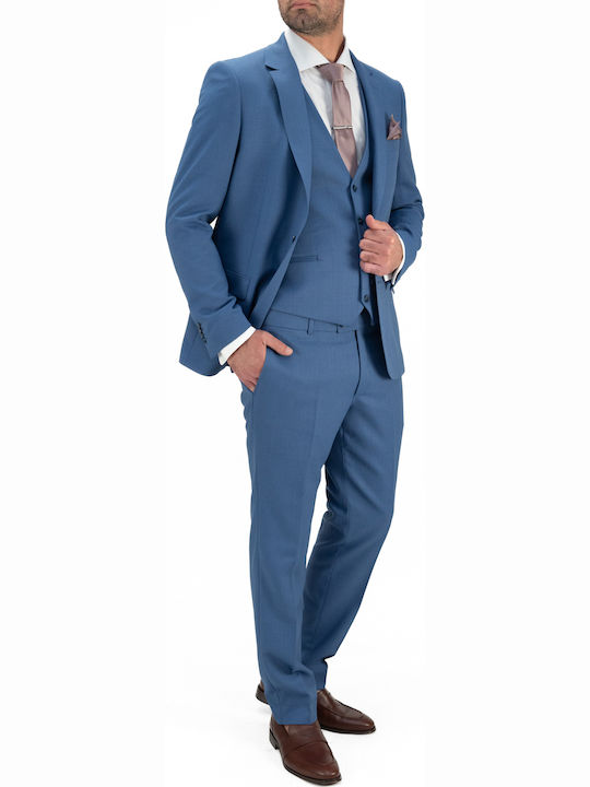 Men's Summer Suit with Vest Regular Fit Blue
