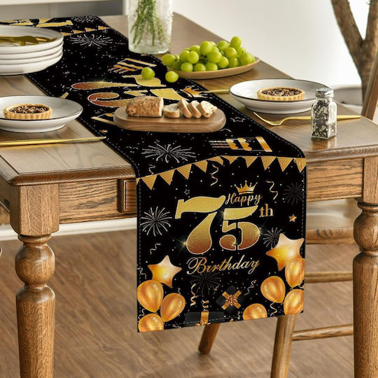 Tischdekoration 75. Geburtstag Schwarz Gold 40x140 cm