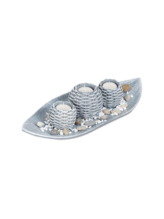 Decorative Candle Holder Set 3 Candles Gray White Dimensions 7.5 X 38.5 X 16 Cm Relaxdays Decorative Candle Holder Set 3 Candles Gray White Dimensions 7.5 X 38.5 X 16 Cm Relaxdays